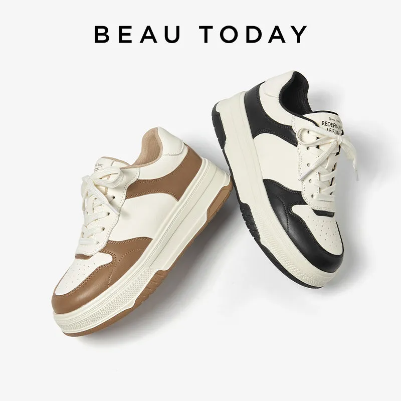 BEAU TODAY Platform Sneakers for Women Classic Leather Walking Tennis Shoes