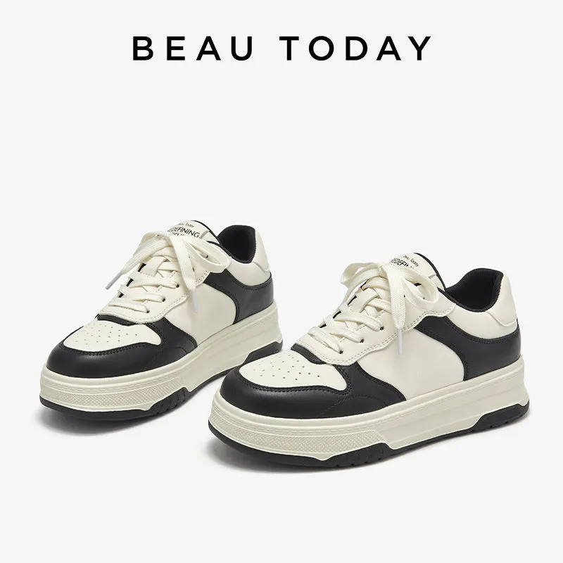 BEAU TODAY Platform Sneakers for Women Classic Leather Walking Tennis Shoes