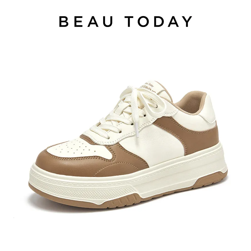 BEAU TODAY Platform Sneakers for Women Classic Leather Walking Tennis Shoes