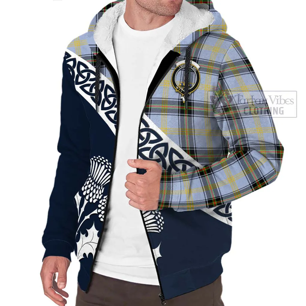 Bell Tartan Sherpa Hoodie Featuring Thistle and Scotland Map