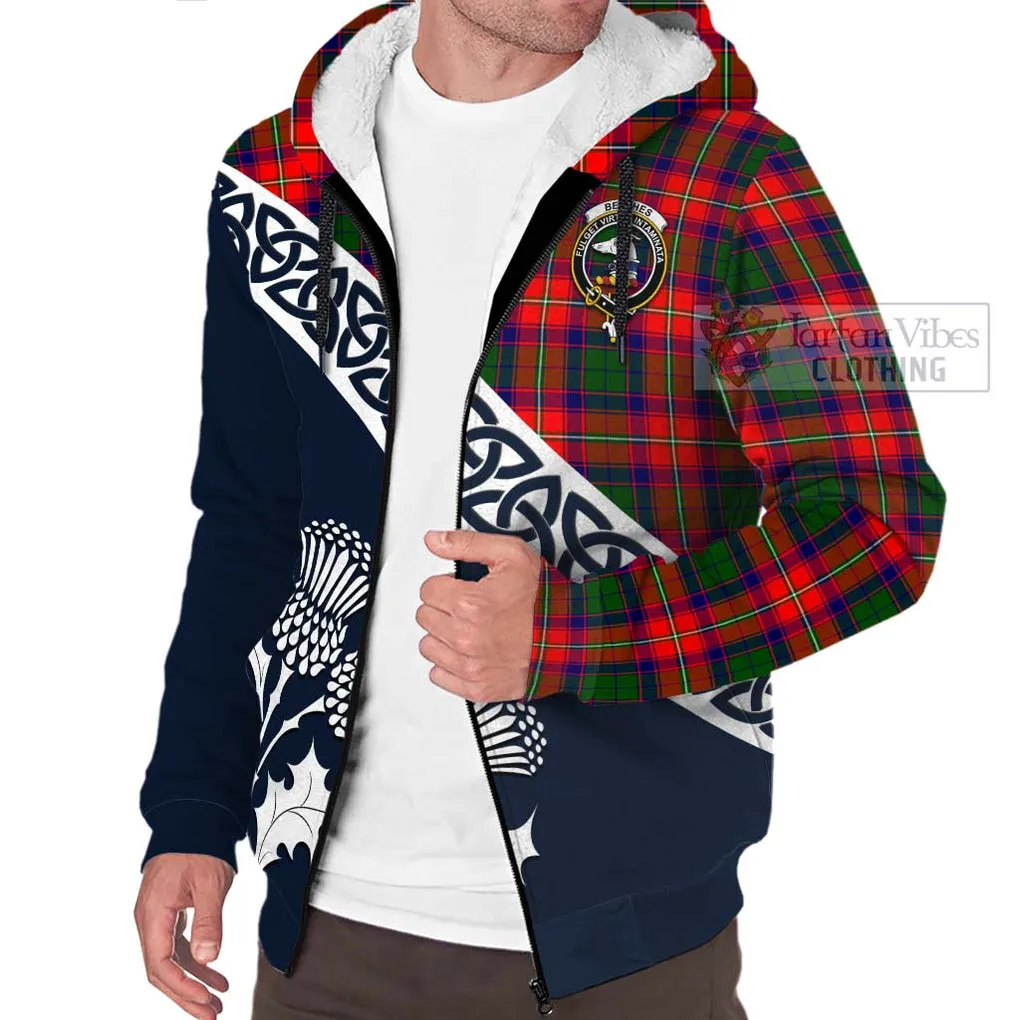 Belshes (Belsches) Tartan Sherpa Hoodie Featuring Thistle and Scotland Map