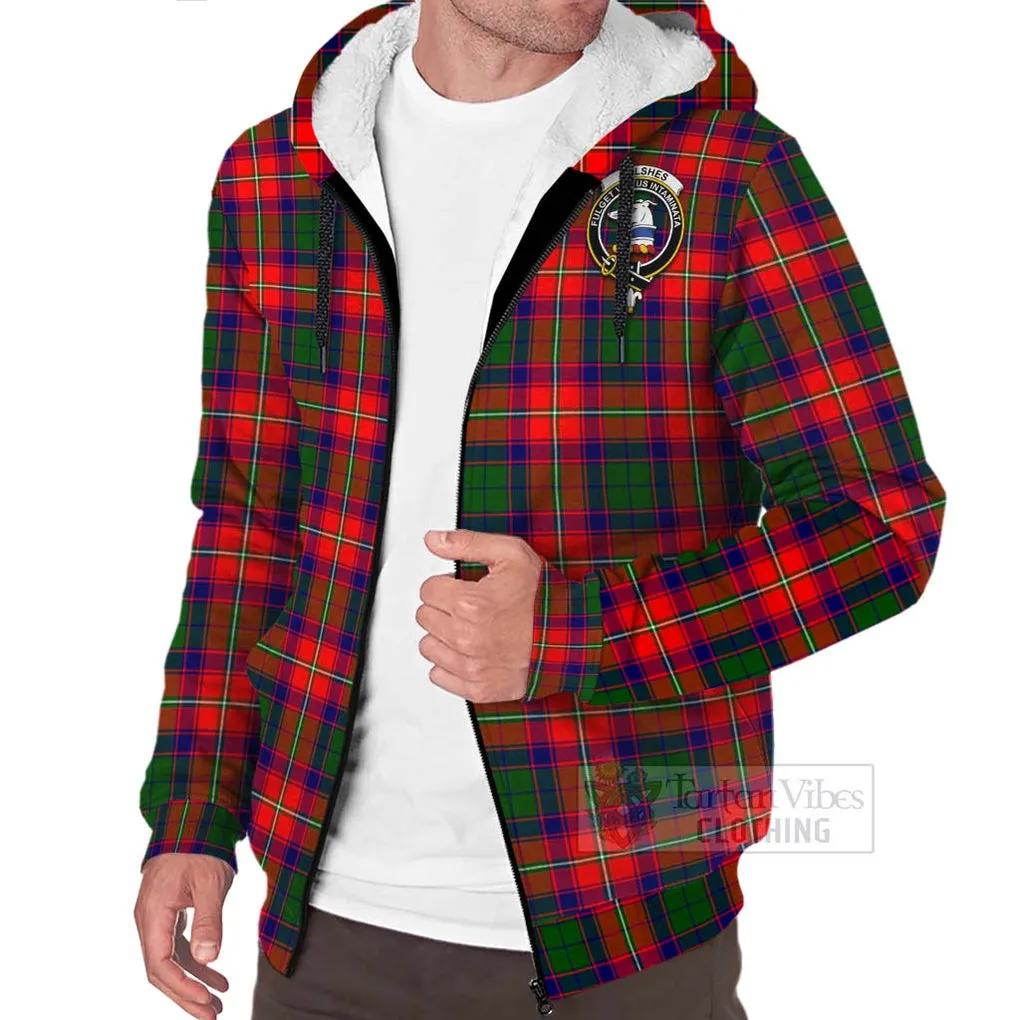 Belshes (Belsches) Tartan Sherpa Hoodie with Family Crest and Bearded Skull Holding Bottles of Whiskey