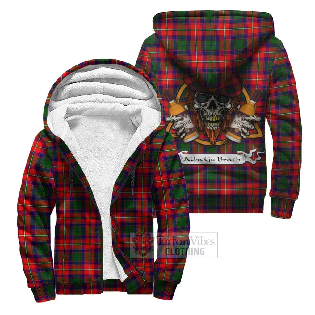 Belshes (Belsches) Tartan Sherpa Hoodie with Family Crest and Bearded Skull Holding Bottles of Whiskey