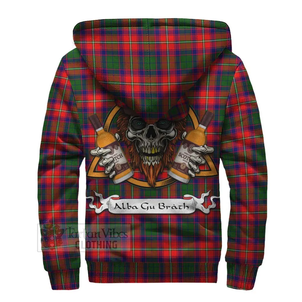 Belshes (Belsches) Tartan Sherpa Hoodie with Family Crest and Bearded Skull Holding Bottles of Whiskey