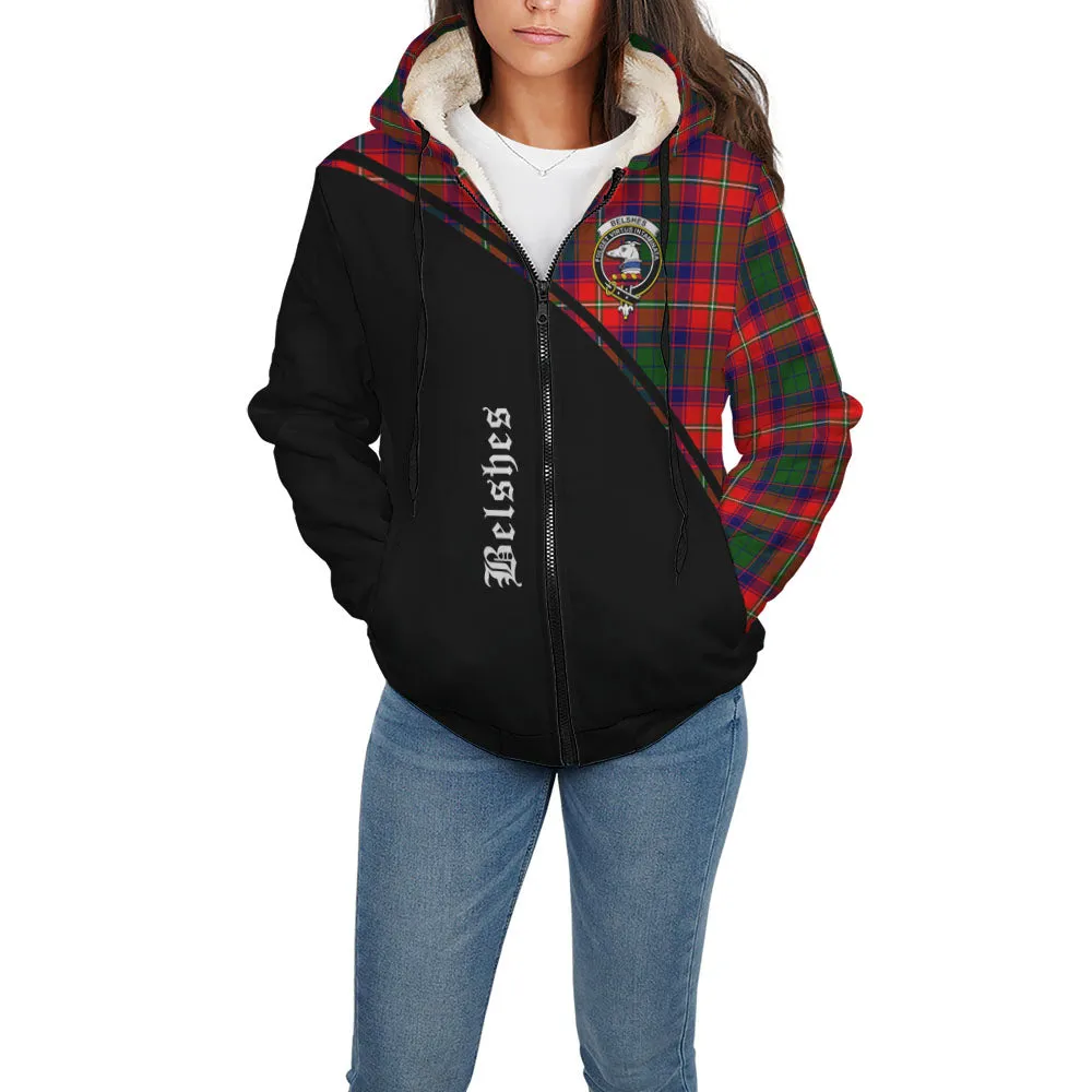 Belshes Tartan Sherpa Hoodie with Family Crest Curve Style