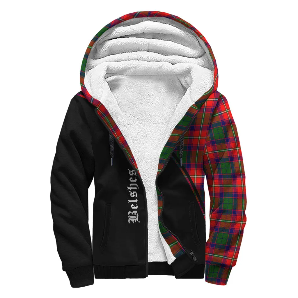 Belshes Tartan Sherpa Hoodie with Family Crest Curve Style