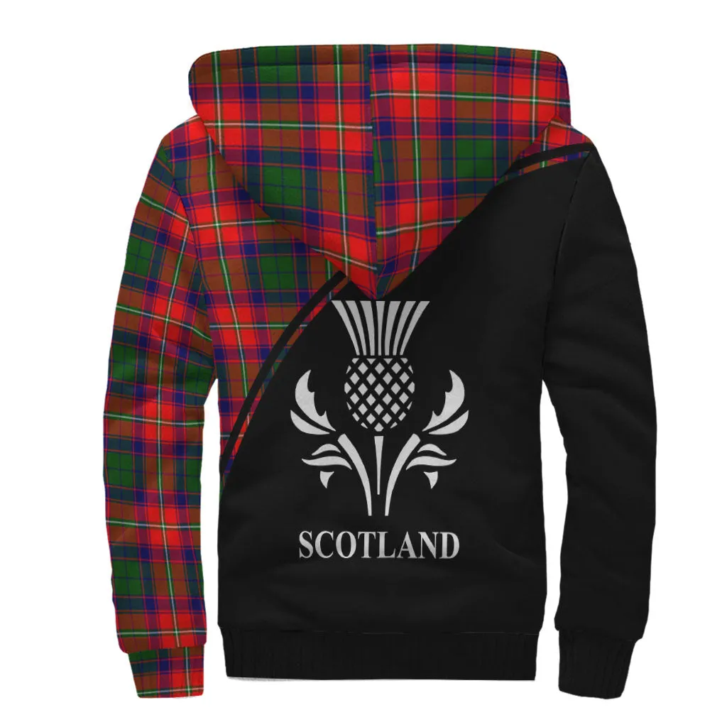 Belshes Tartan Sherpa Hoodie with Family Crest Curve Style