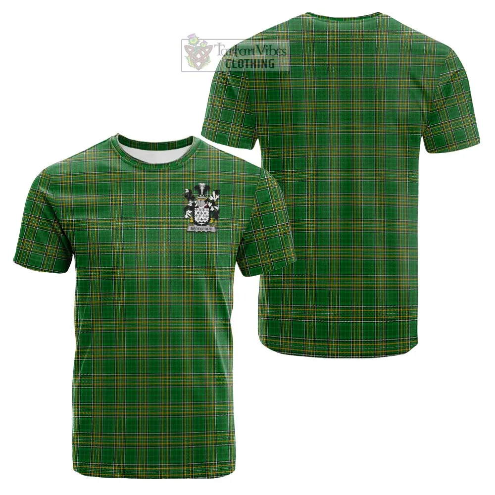 Beresford Irish Clan Tartan Cotton T-shirt with Coat of Arms