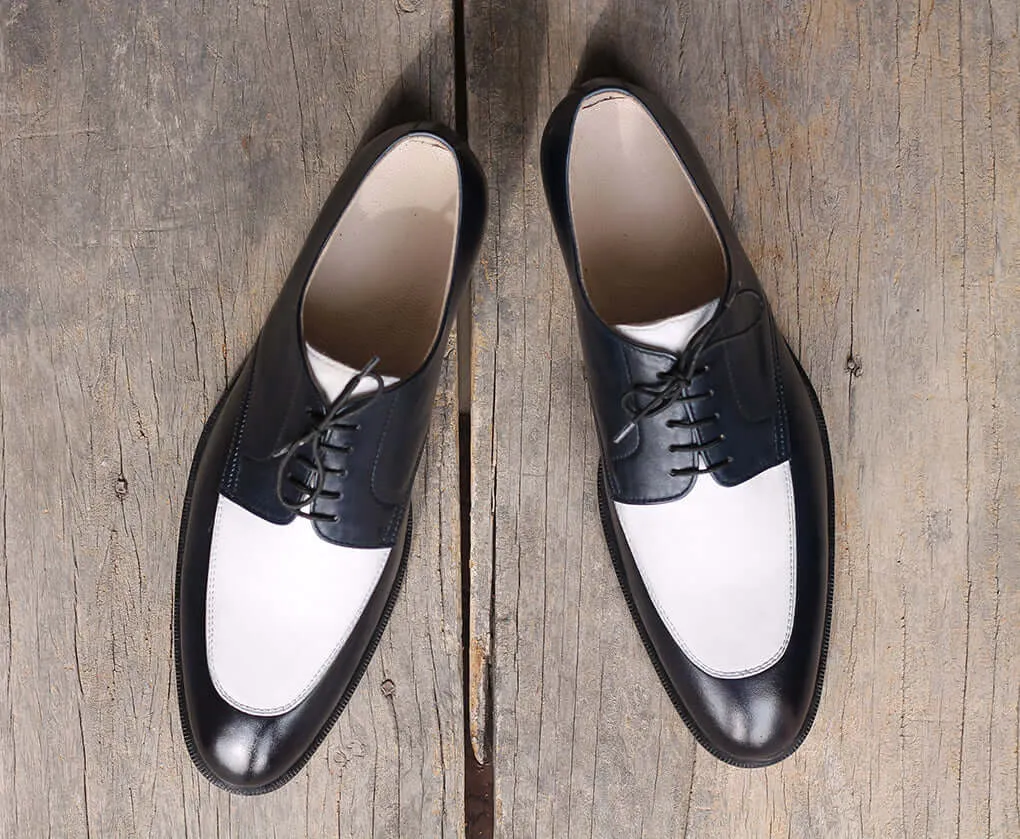 Bespoke Black & White Leather Lace Up Shoe for Men