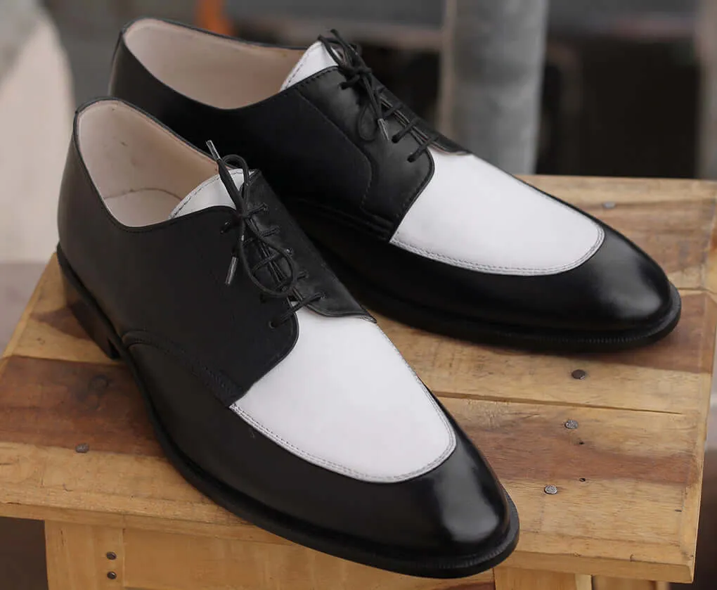 Bespoke Black & White Leather Lace Up Shoe for Men