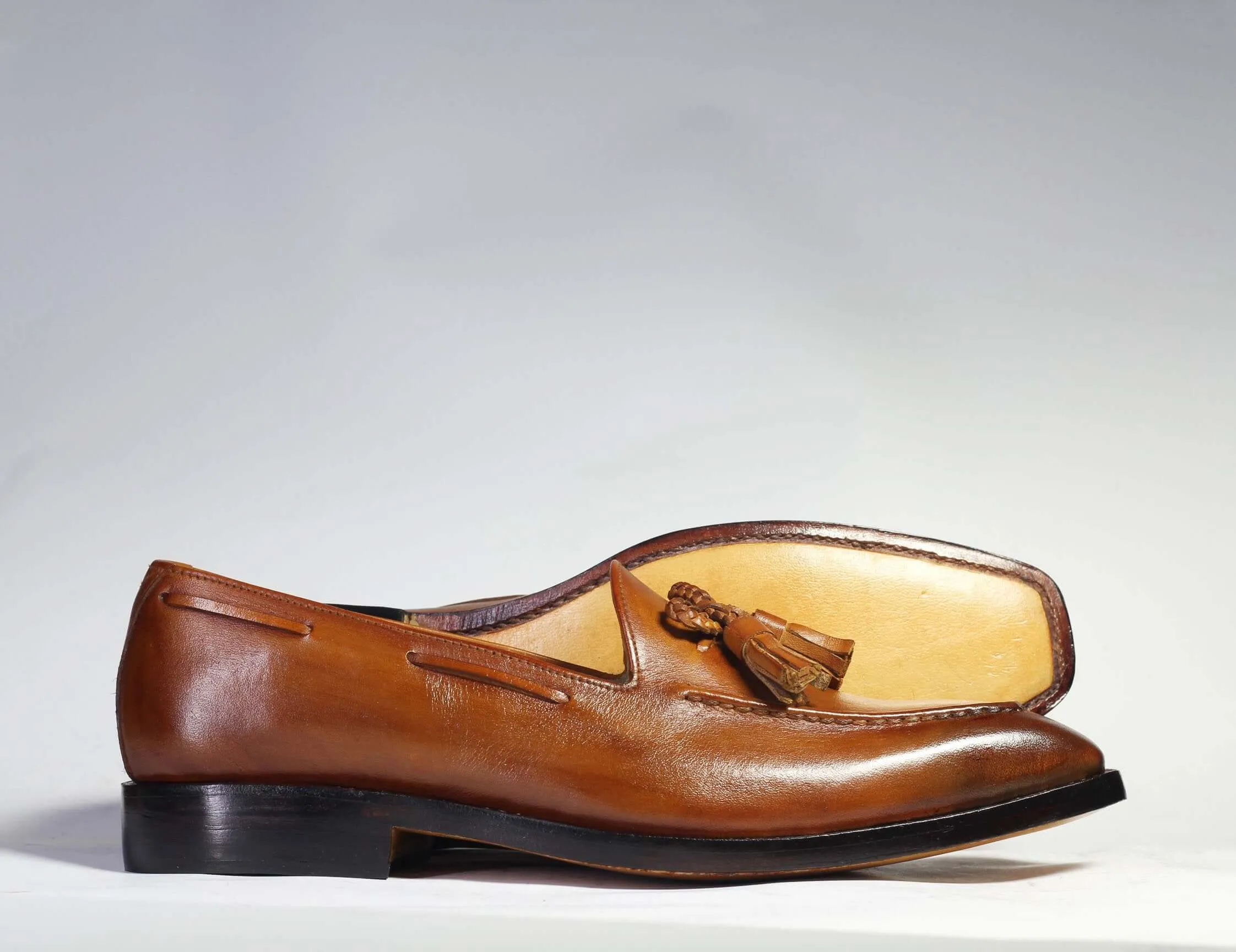 Bespoke Tan Tussle Leather Shoes for Men's