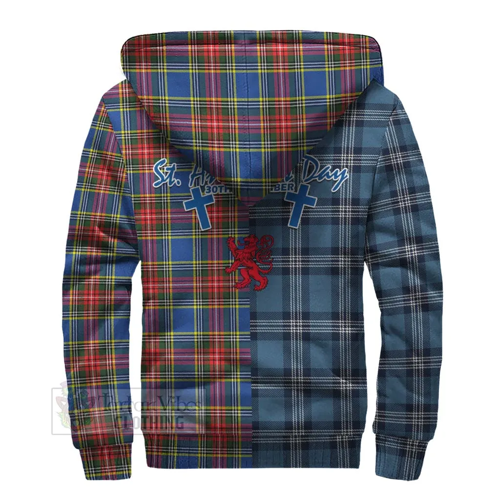 Bethune Tartan Sherpa Hoodie Happy St. Andrew's Day Half Tartan Style