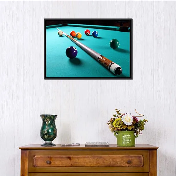 Billiard Table With Equipment Canvas Wall Art