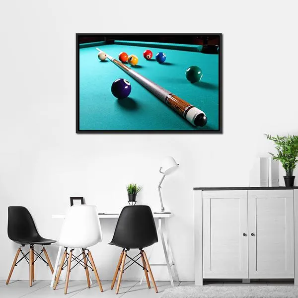 Billiard Table With Equipment Canvas Wall Art