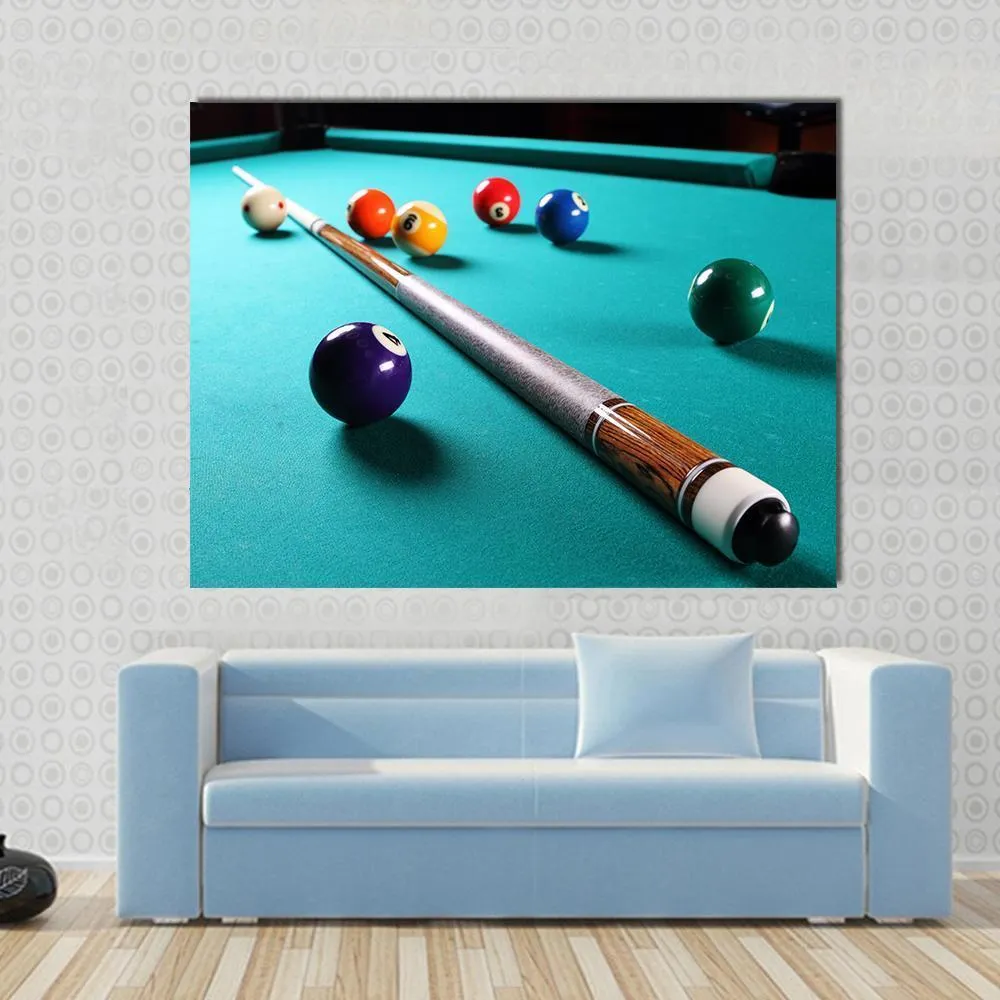 Billiard Table With Equipment Canvas Wall Art