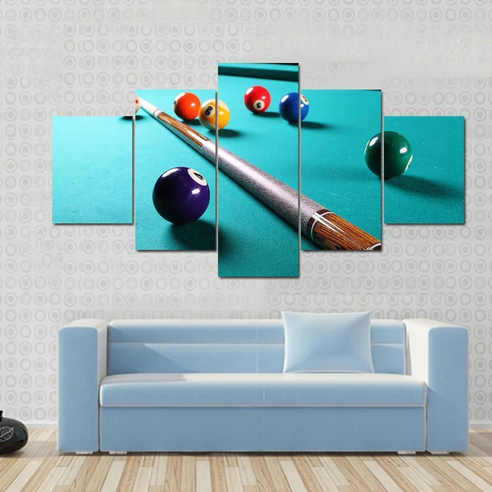 Billiard Table With Equipment Canvas Wall Art