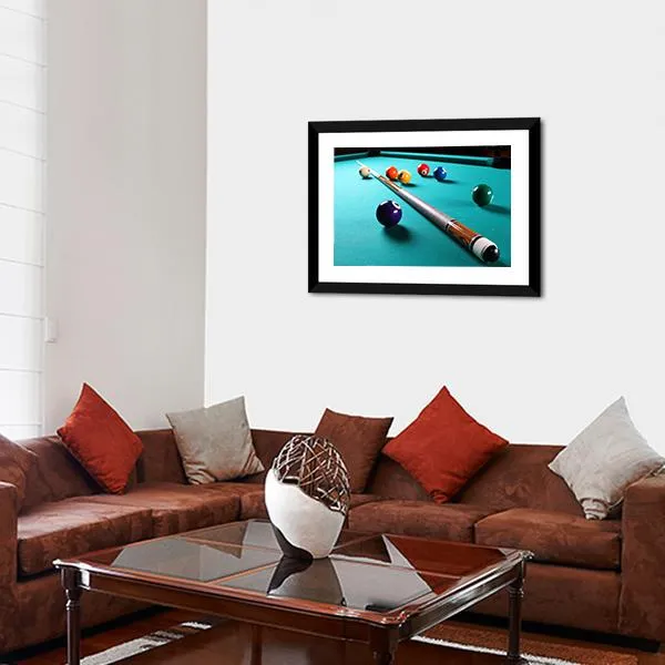 Billiard Table With Equipment Canvas Wall Art