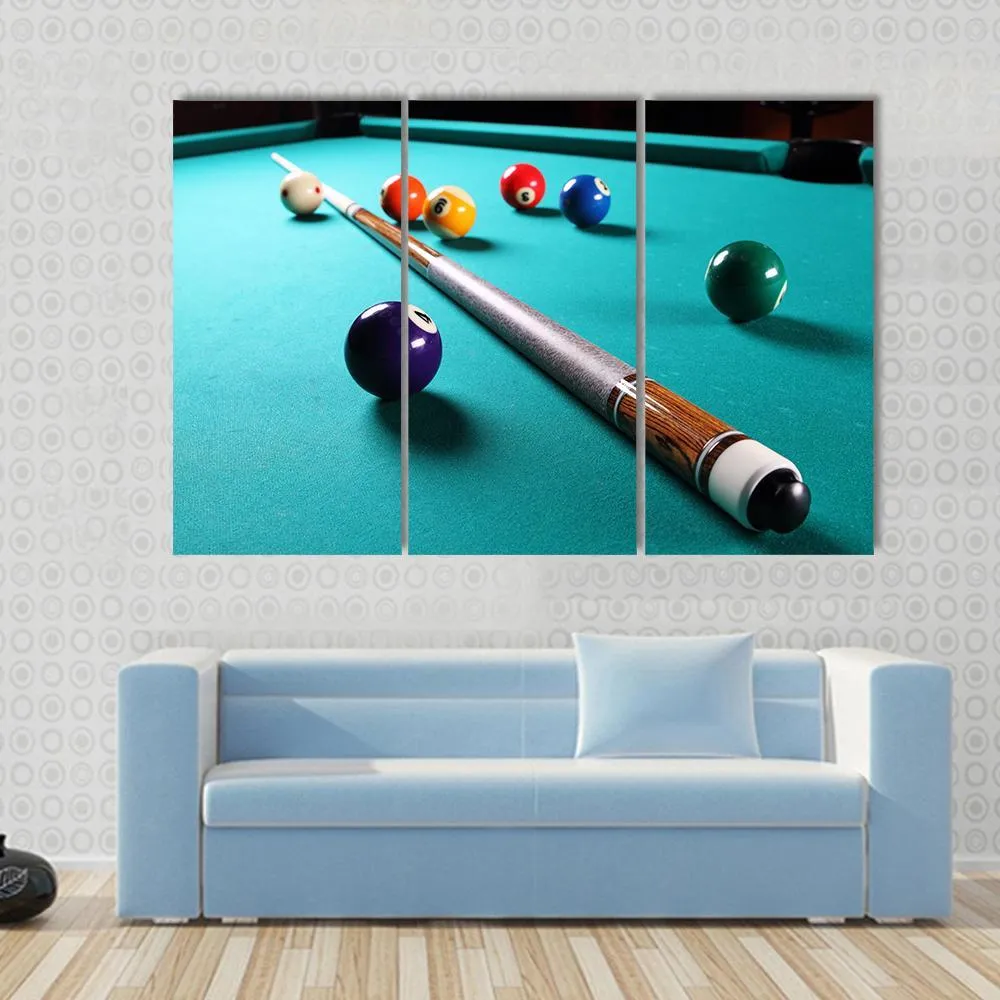 Billiard Table With Equipment Canvas Wall Art