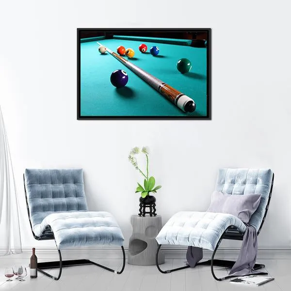 Billiard Table With Equipment Canvas Wall Art