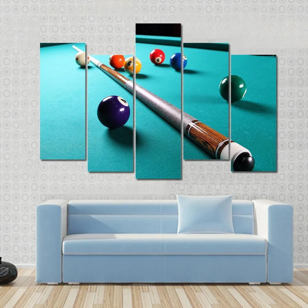 Billiard Table With Equipment Canvas Wall Art