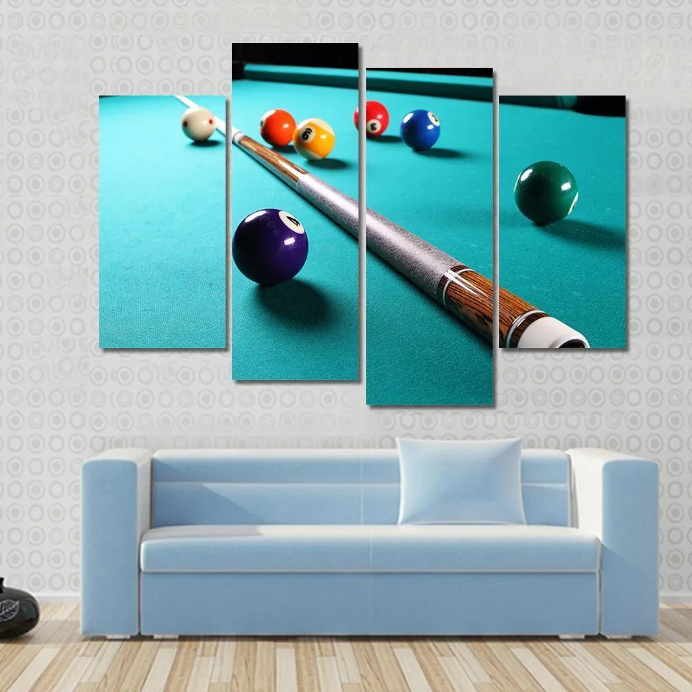 Billiard Table With Equipment Canvas Wall Art