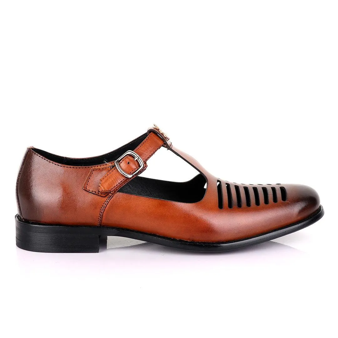 Billionaire Exotic Brown Open Pattern Cover Leather Shoe