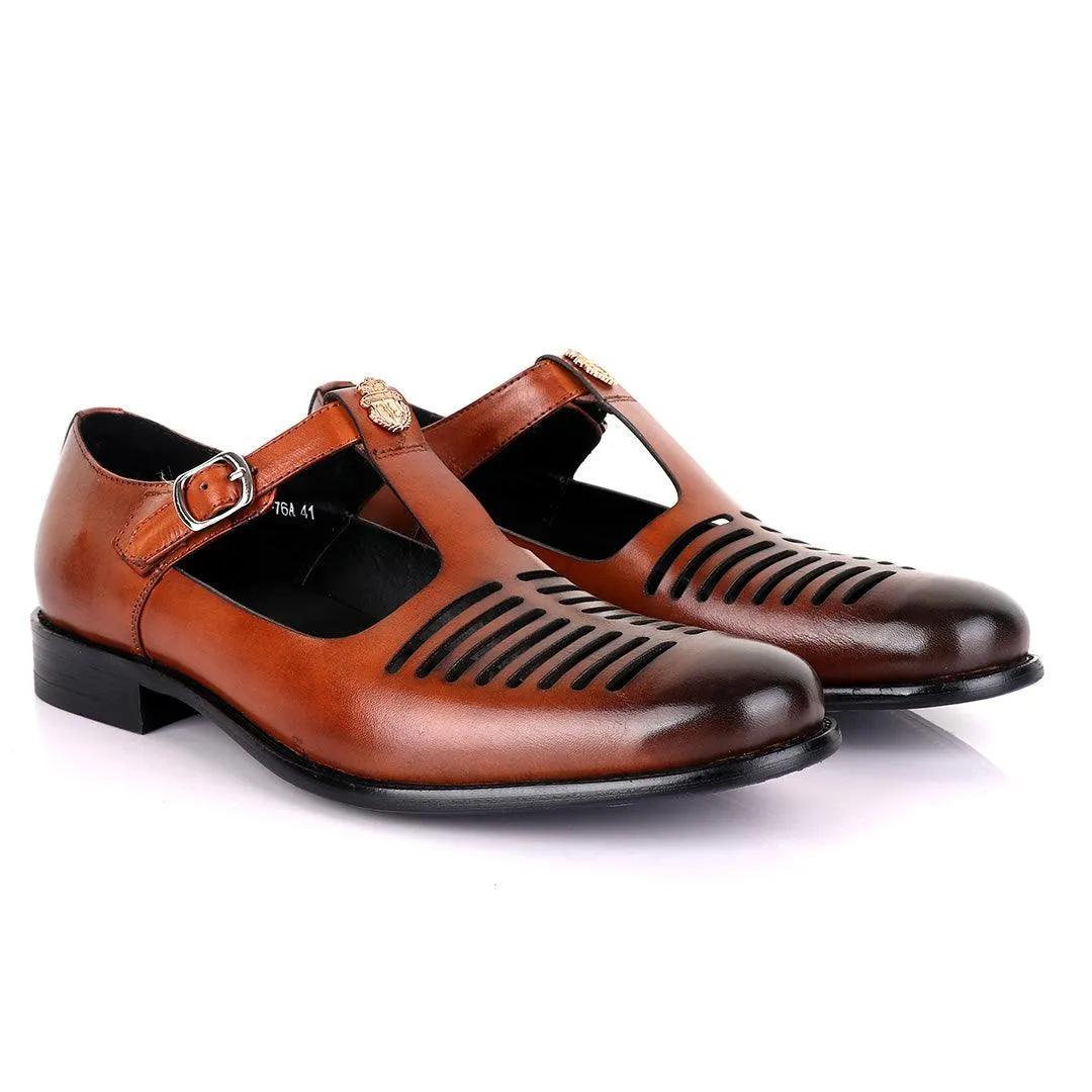 Billionaire Exotic Brown Open Pattern Cover Leather Shoe