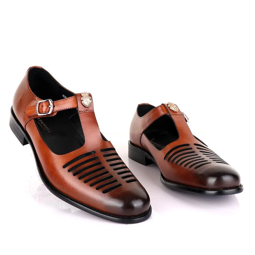 Billionaire Exotic Brown Open Pattern Cover Leather Shoe