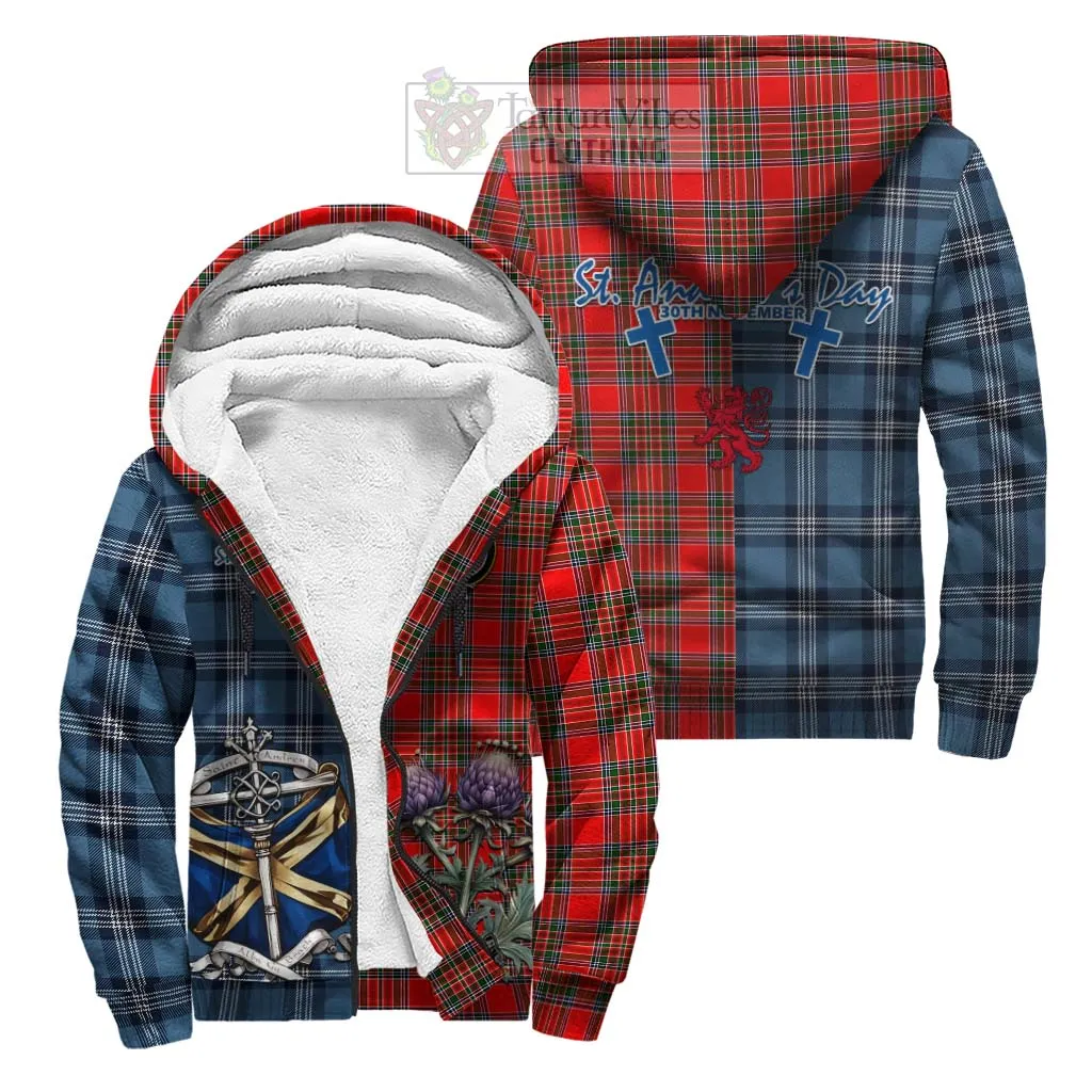 Binning Tartan Sherpa Hoodie Happy St. Andrew's Day Half Tartan Style