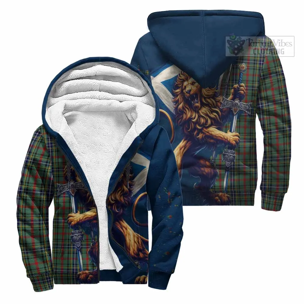 Bisset Tartan Family Crest Sherpa Hoodie with Scottish Majestic Lion