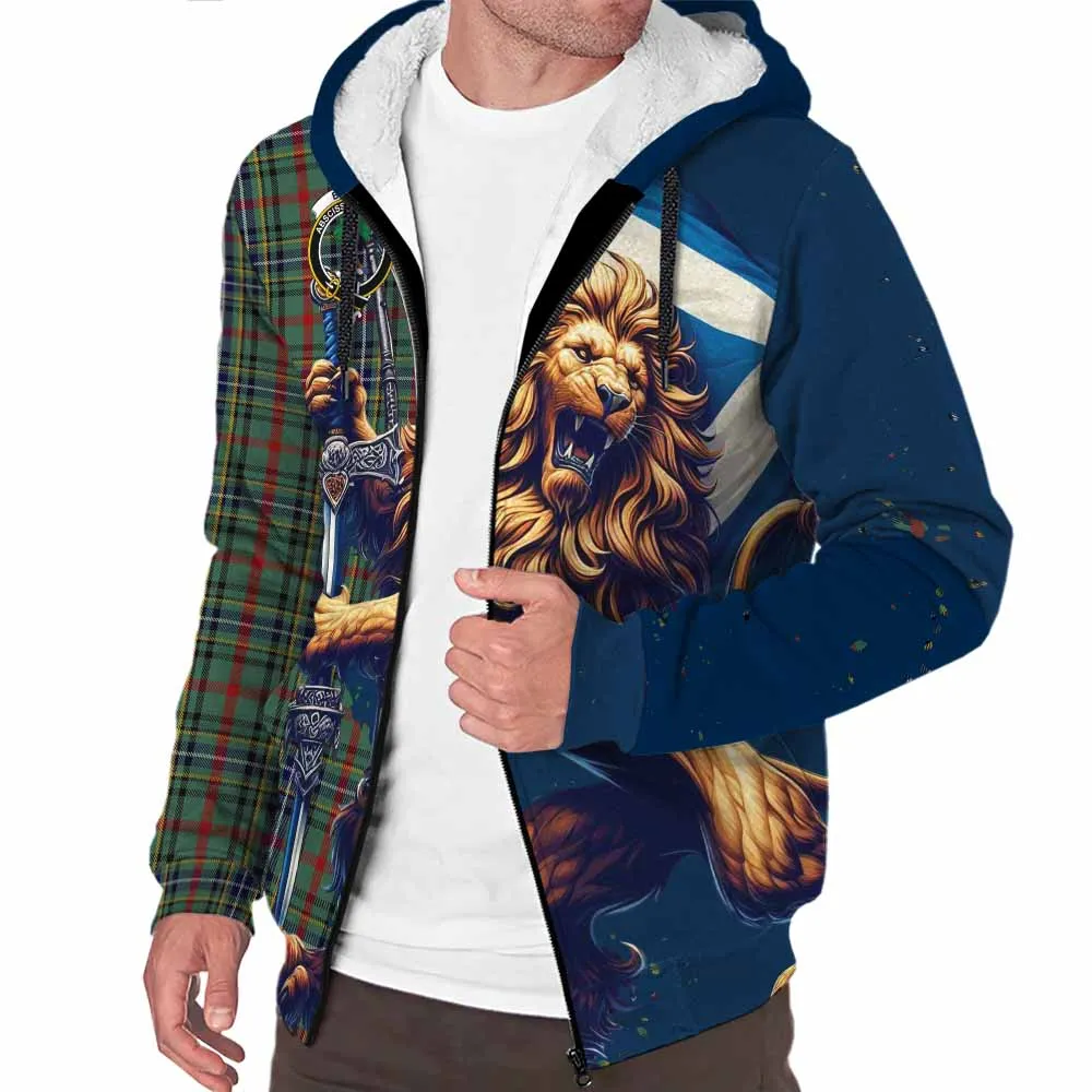 Bisset Tartan Family Crest Sherpa Hoodie with Scottish Majestic Lion