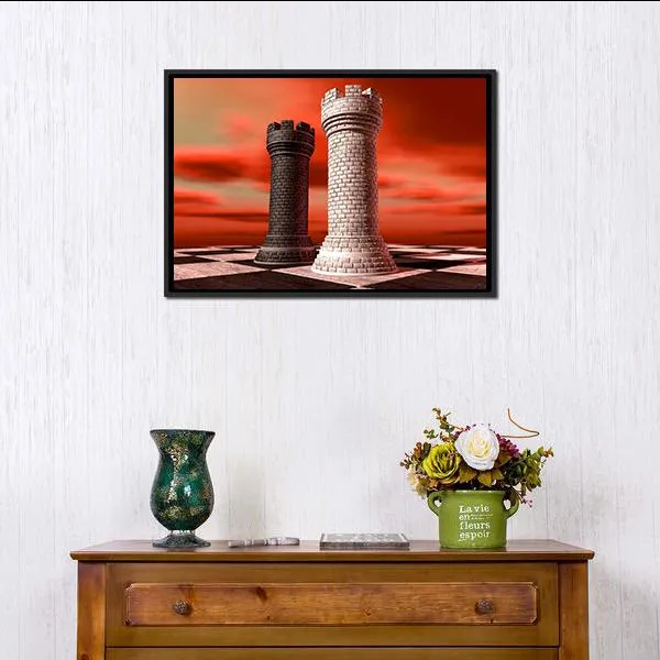 Black & White Castle Chess Piece Canvas Wall Art