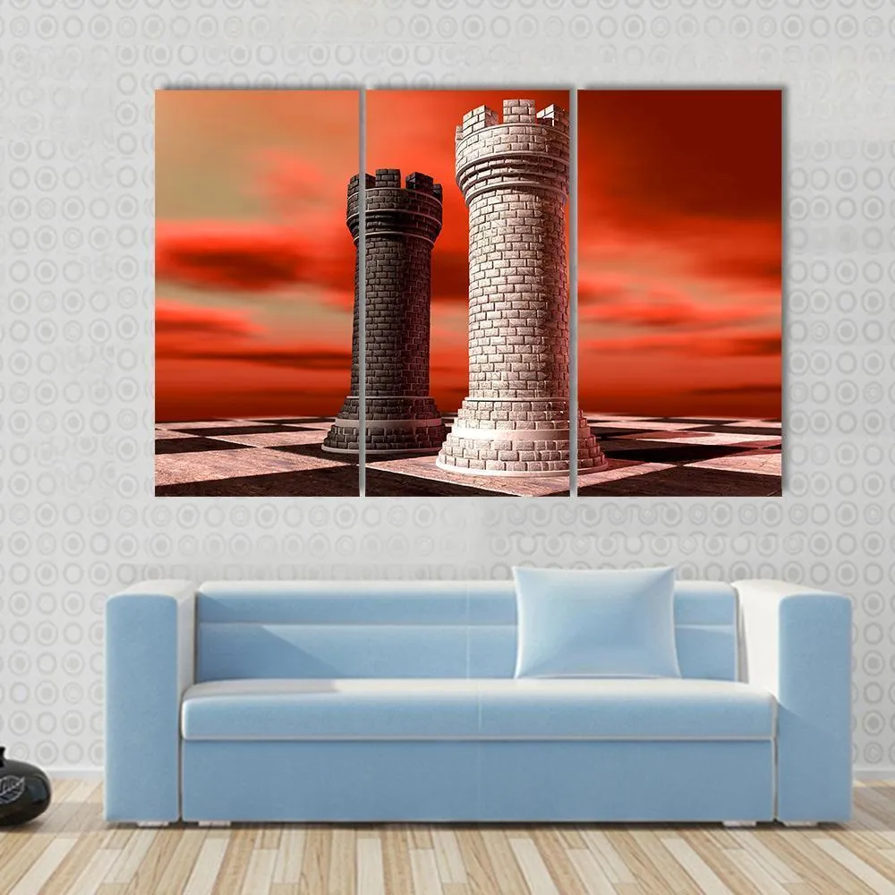 Black & White Castle Chess Piece Canvas Wall Art