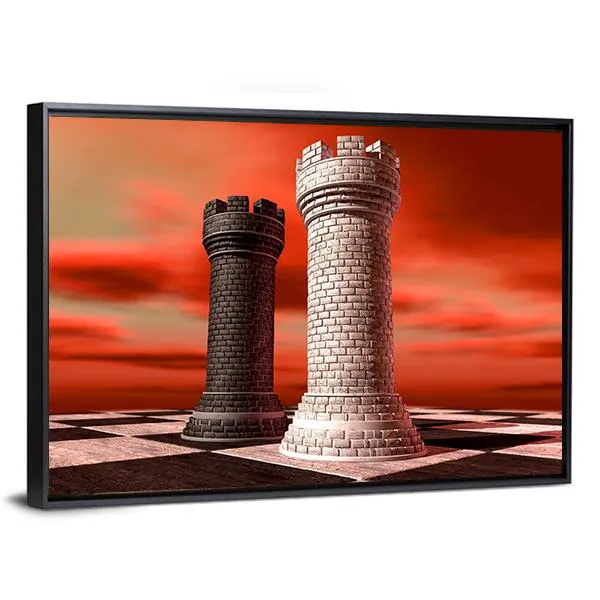 Black & White Castle Chess Piece Canvas Wall Art