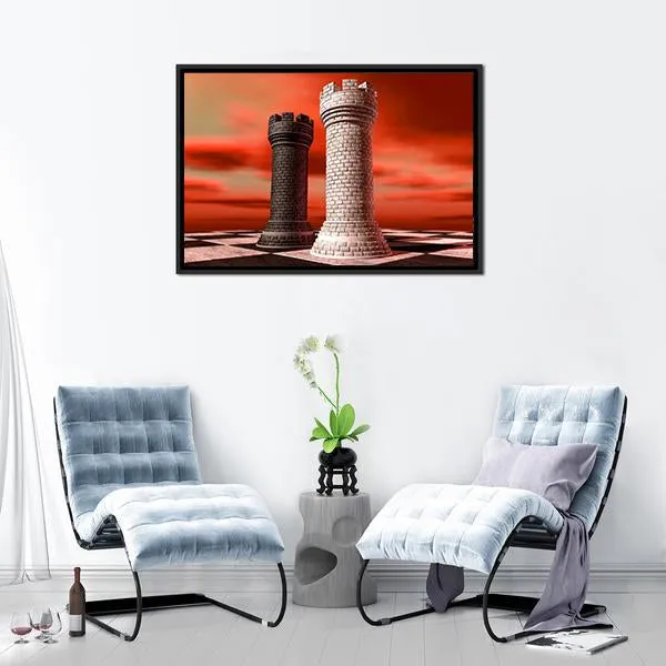 Black & White Castle Chess Piece Canvas Wall Art