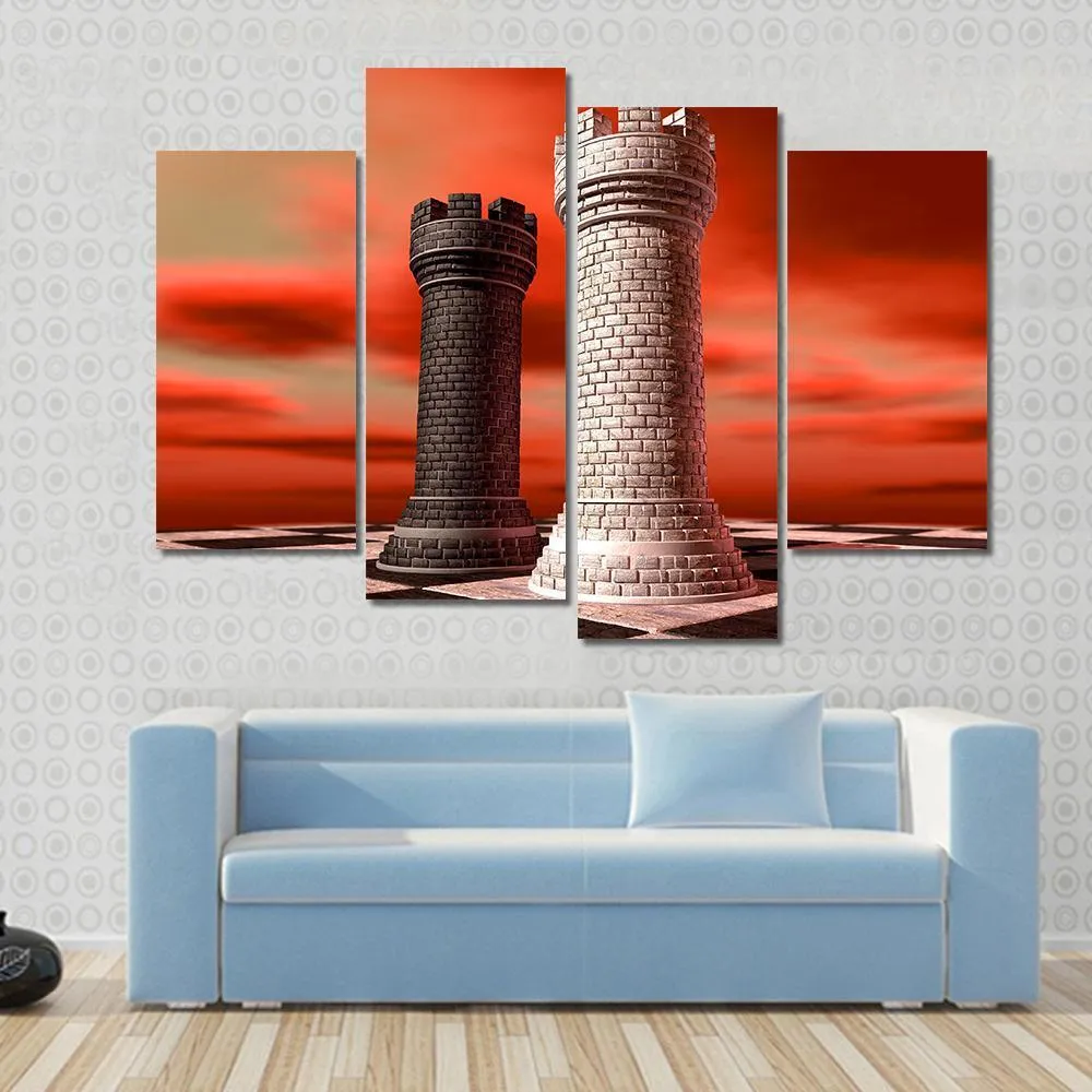 Black & White Castle Chess Piece Canvas Wall Art