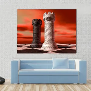 Black & White Castle Chess Piece Canvas Wall Art