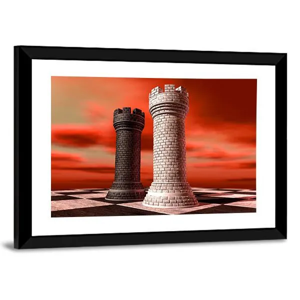 Black & White Castle Chess Piece Canvas Wall Art