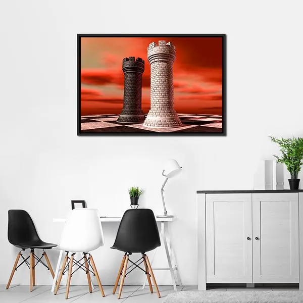 Black & White Castle Chess Piece Canvas Wall Art