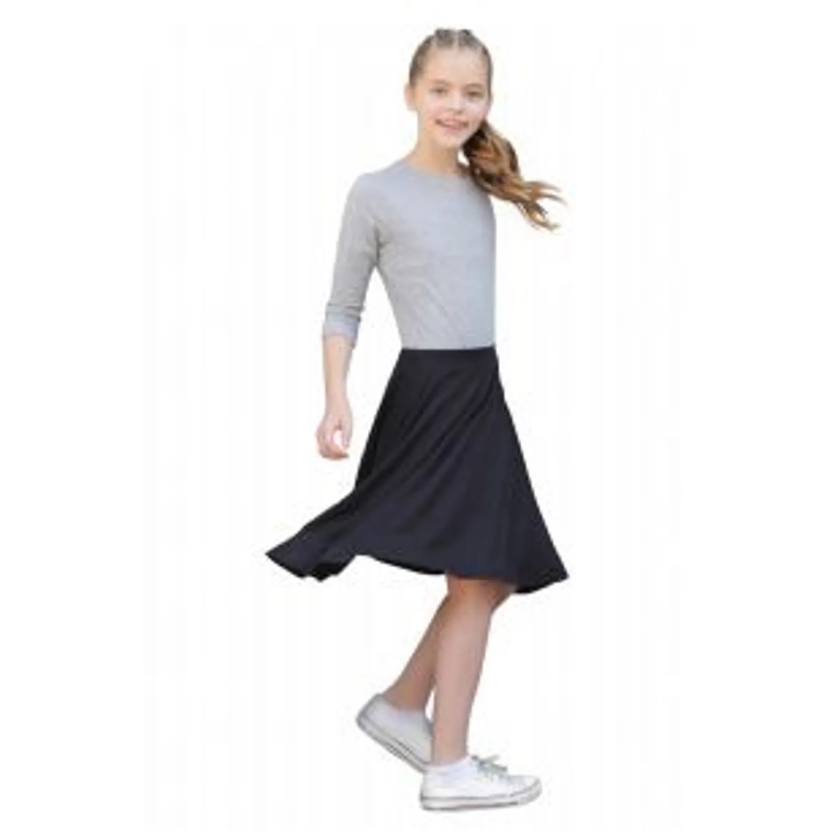 Black Knee Length Skater Skirt