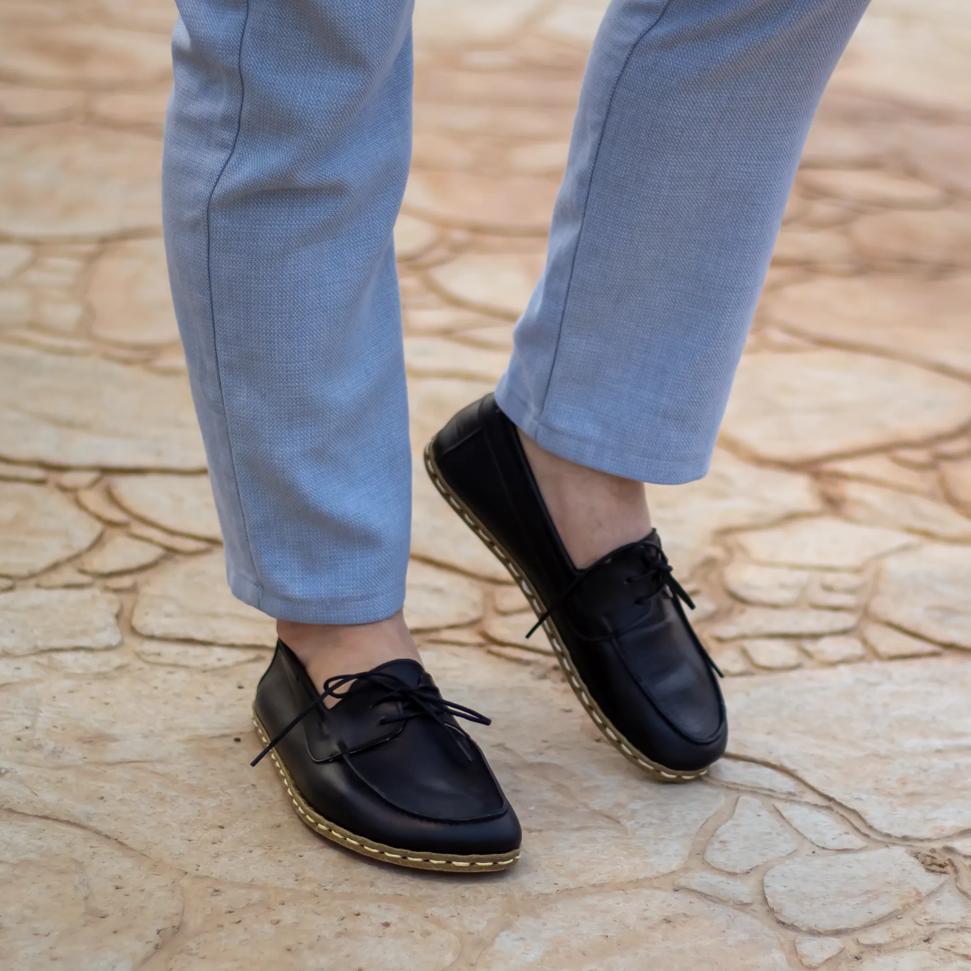 Black Men's Leather Earthing Barefoot Shoes