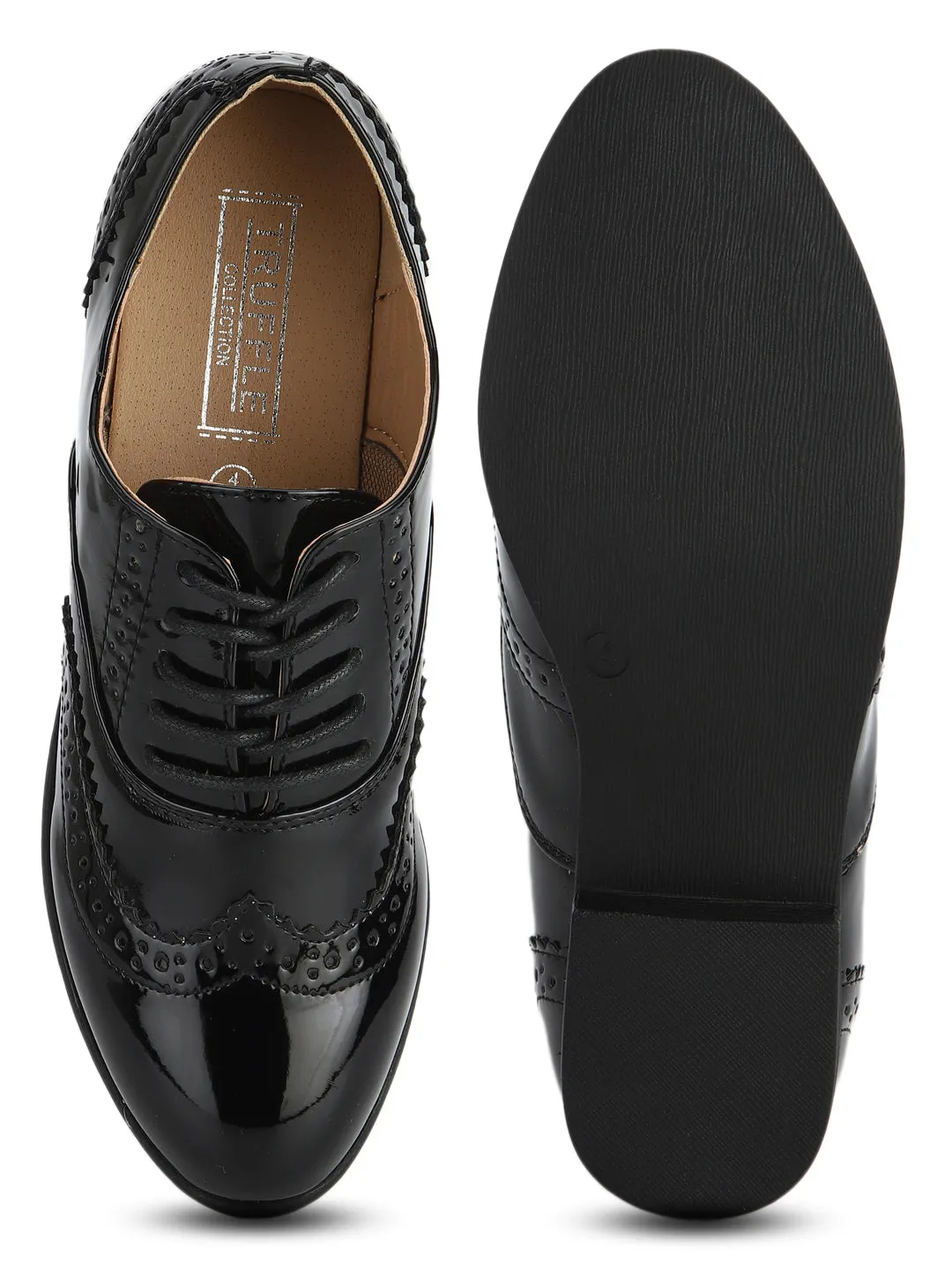 Black Pat Patterned Lace-up Brogues Sneakers