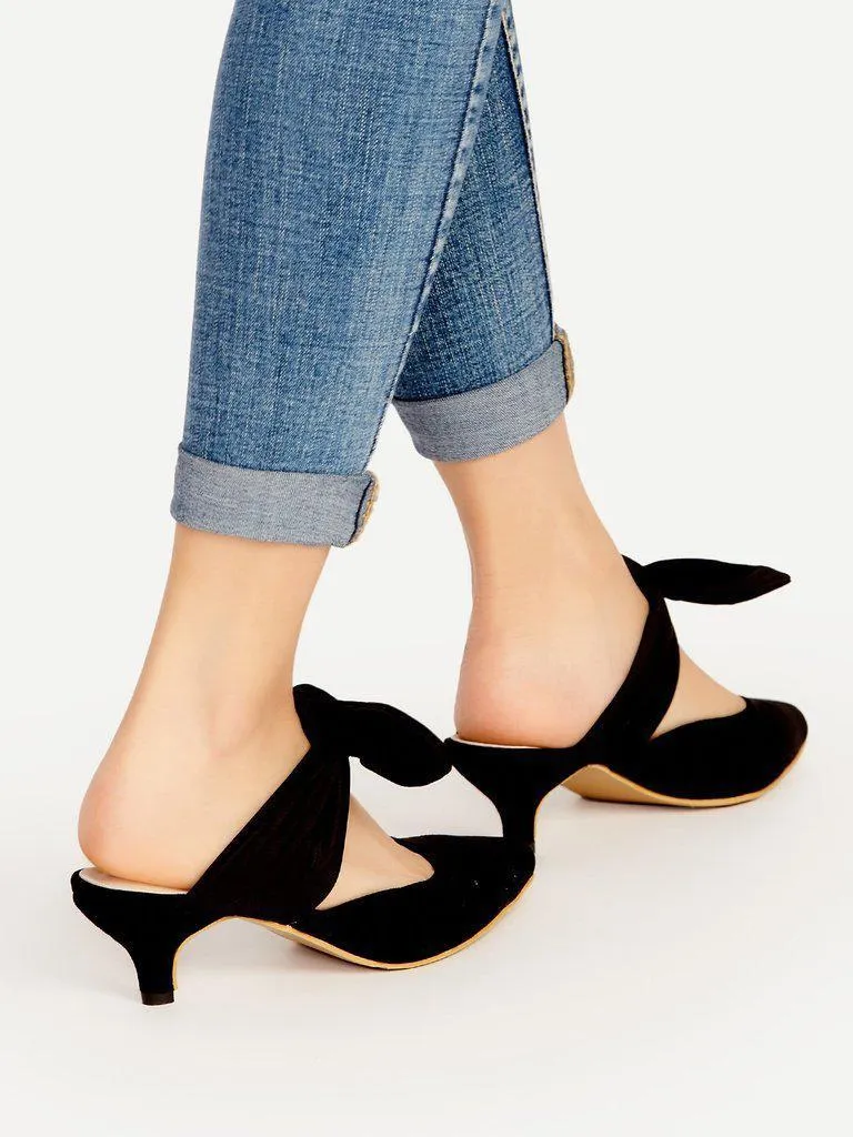 Black Point Toe Bow Tie Heeled Mules