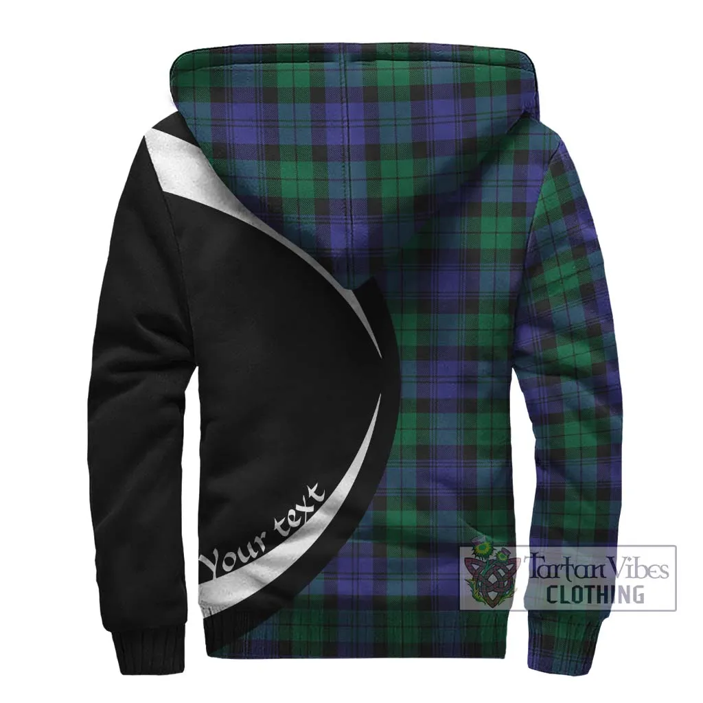 Black Watch Modern Tartan Sherpa Hoodie with Family Crest Circle Style