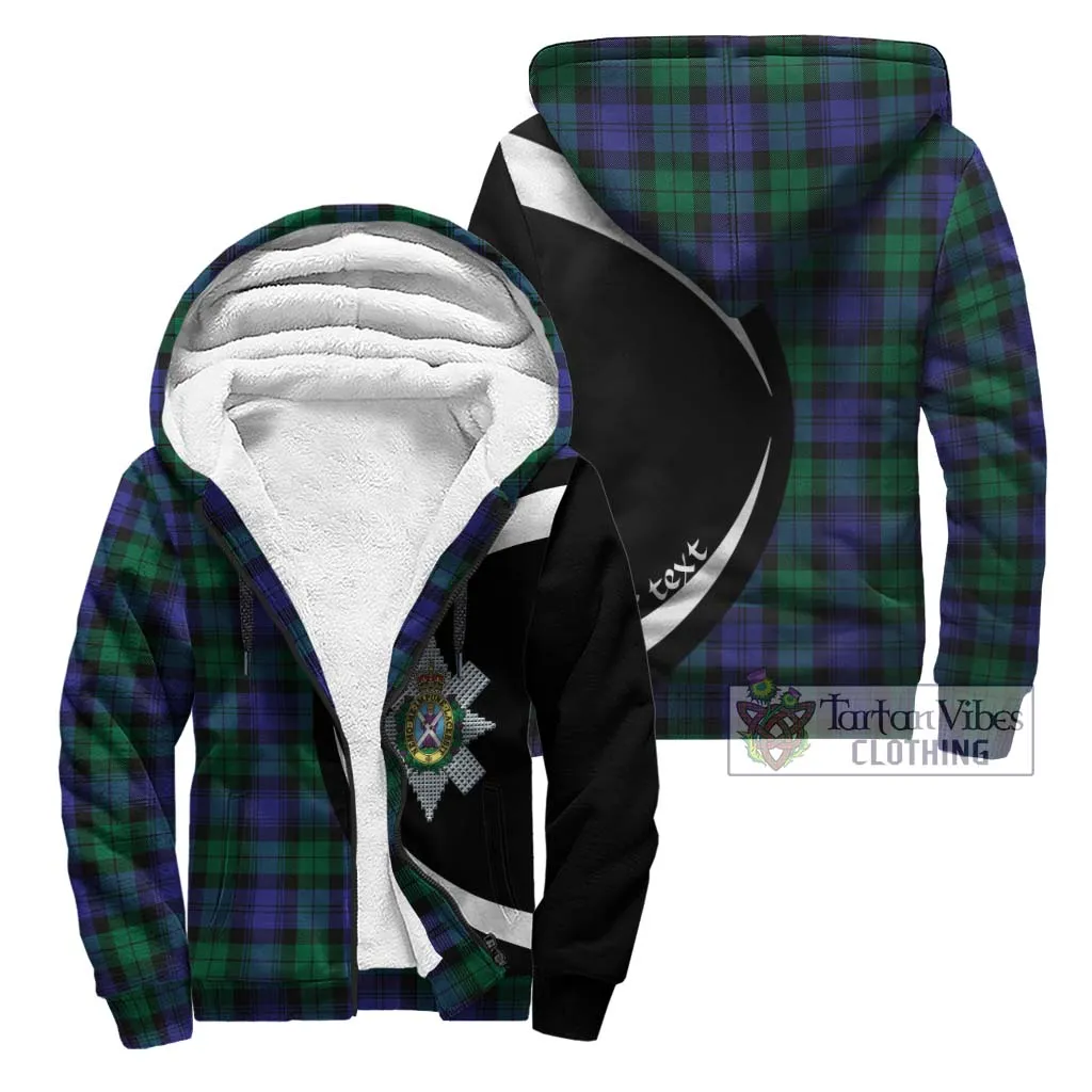 Black Watch Modern Tartan Sherpa Hoodie with Family Crest Circle Style