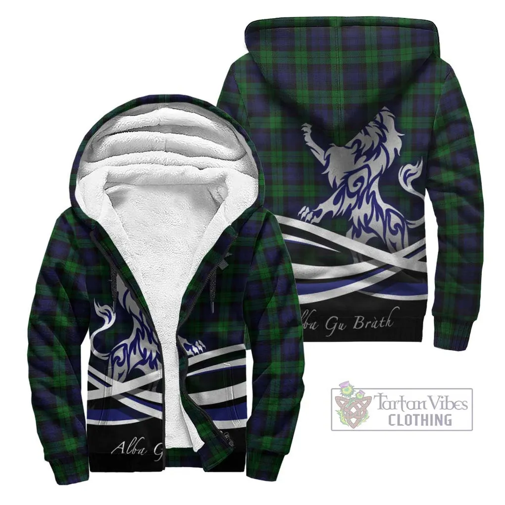 Black Watch Tartan Sherpa Hoodie with Alba Gu Brath Regal Lion Emblem