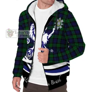 Black Watch Tartan Sherpa Hoodie with Alba Gu Brath Regal Lion Emblem