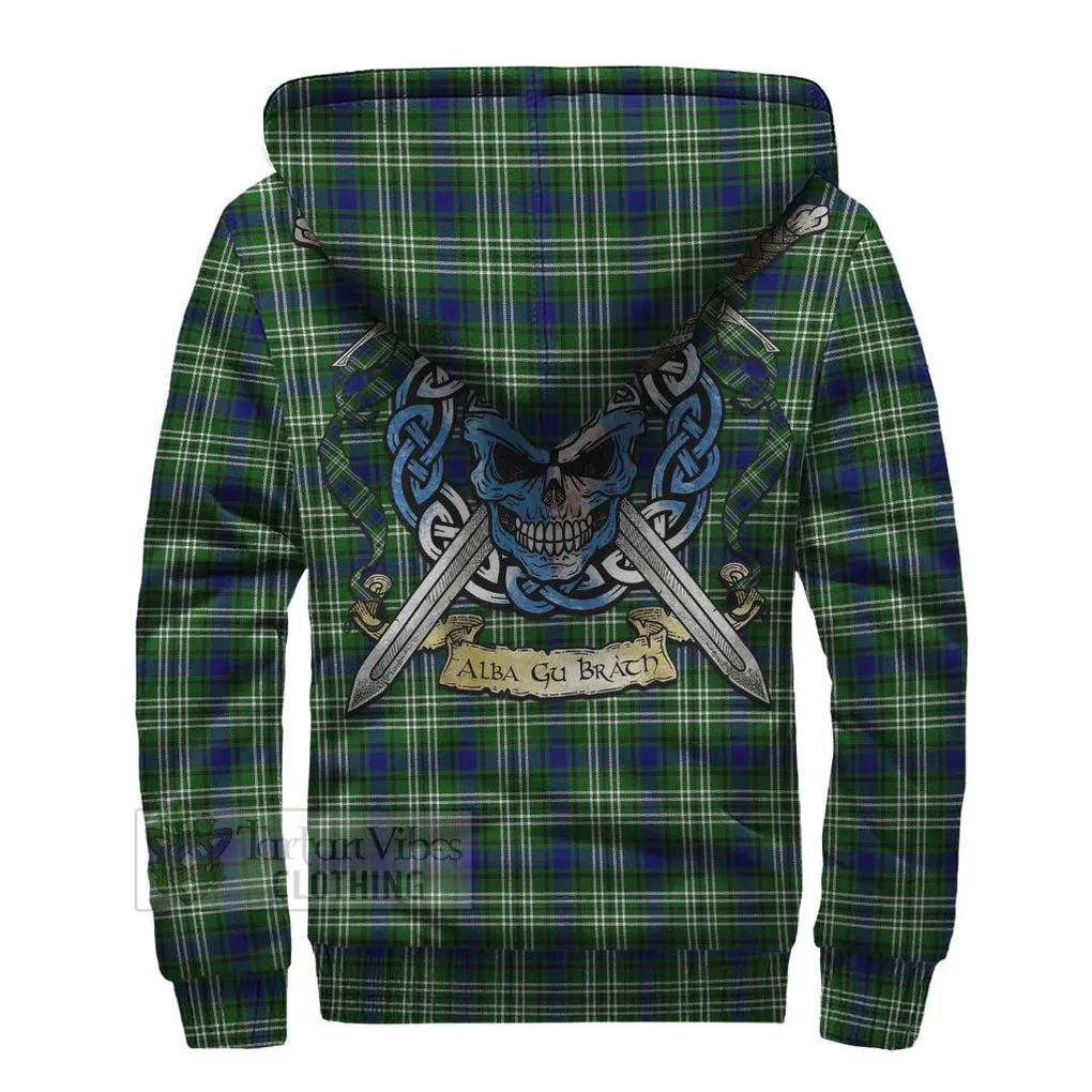 Blackadder Tartan Sherpa Hoodie with Family Crest Celtic Skull Style