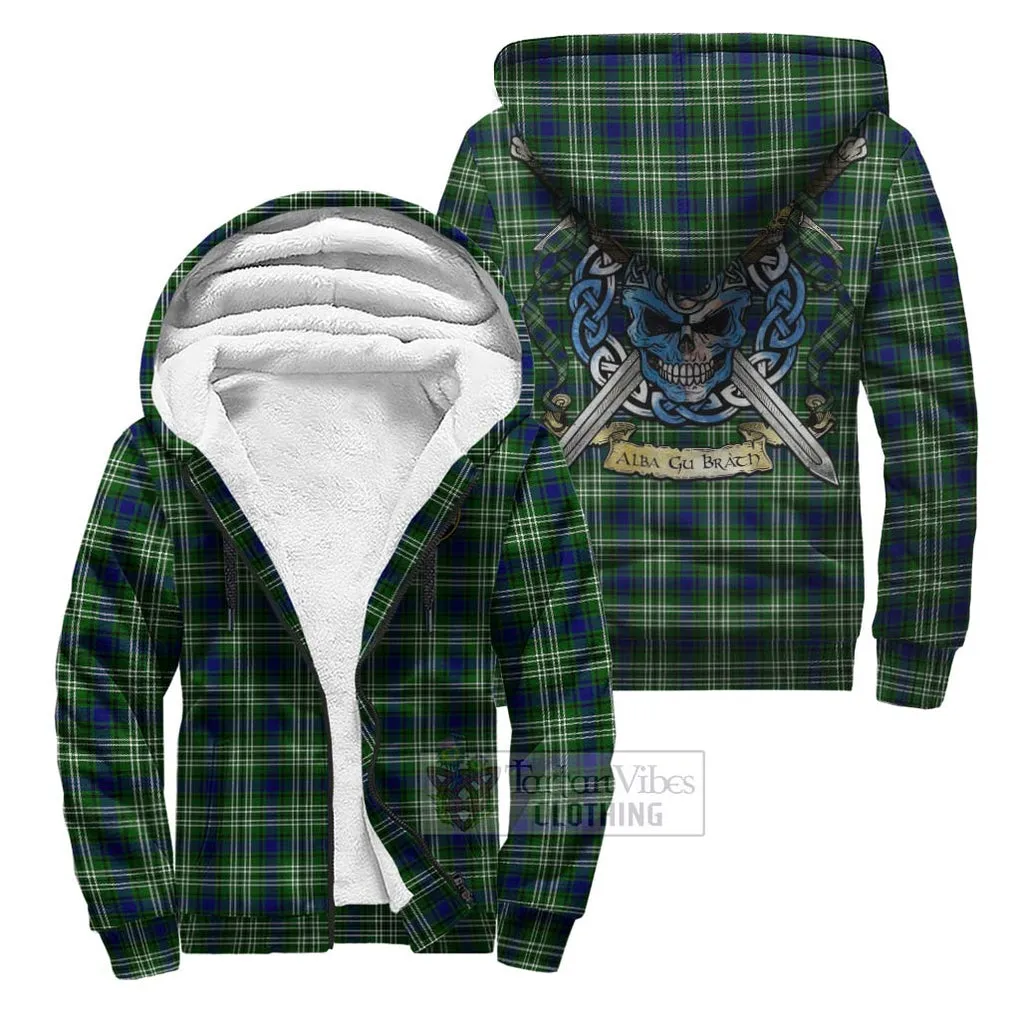 Blackadder Tartan Sherpa Hoodie with Family Crest Celtic Skull Style