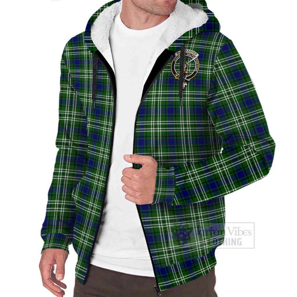 Blackadder Tartan Sherpa Hoodie with Family Crest Celtic Skull Style